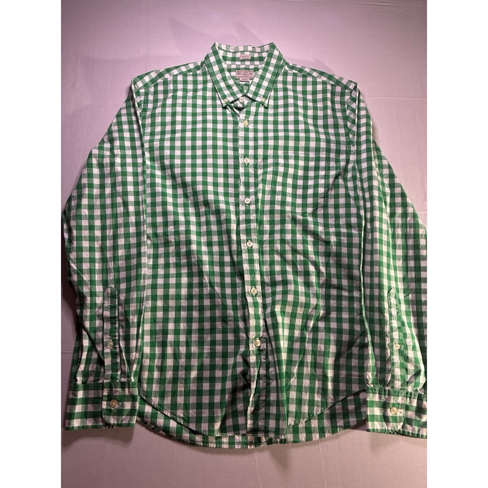 J. Crew Shirt Men's Large Slim Green White Plaid Long Sleeve Button Up Vintage